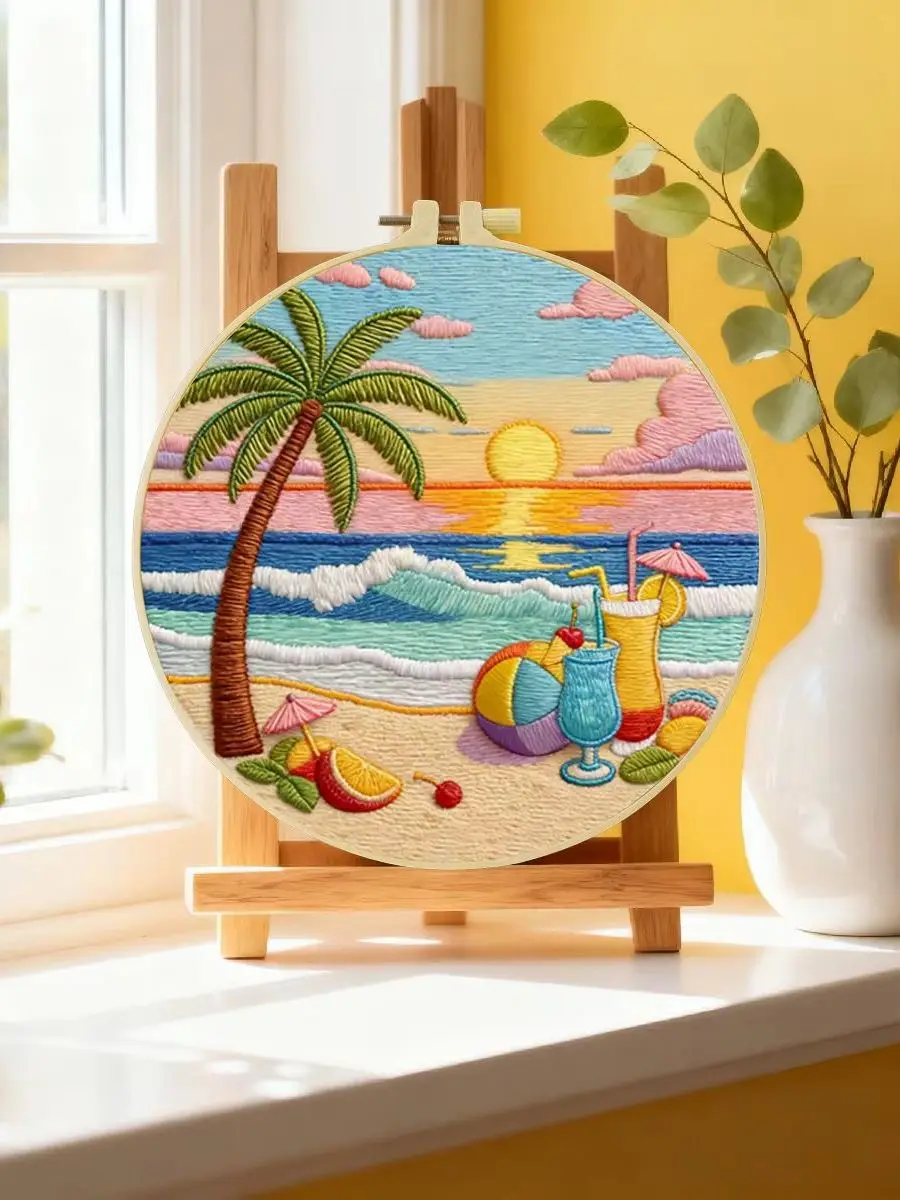 1 Stück 20X20CM/15X15CM 7,87/6,3 Zoll Meerblick Stickerei Starter-Kit DIY-Kit DIY-Stickerei-Set Handarbeiten Nadelkunst – Detail 6