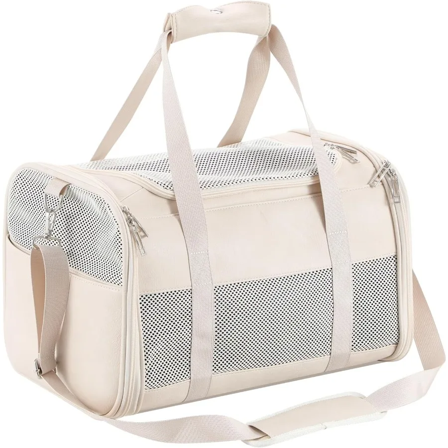 

Fashion Leather Dog Carrier Airline Approved Soft Sided Pet Bag for Puppy Kitten Small Animals Travel Companion with Comfortabl