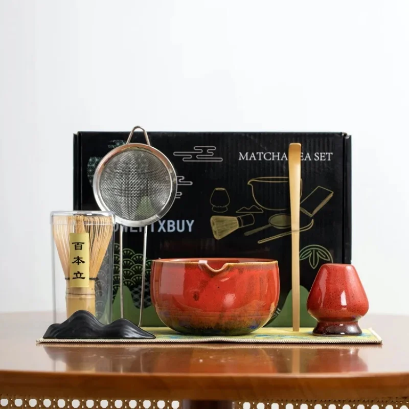 custom.Kingze 7PCS Box Professional Matcha Kit Luxury Japanese Chawan Matcha Whisk Set with Ceramic Matcha Bowl