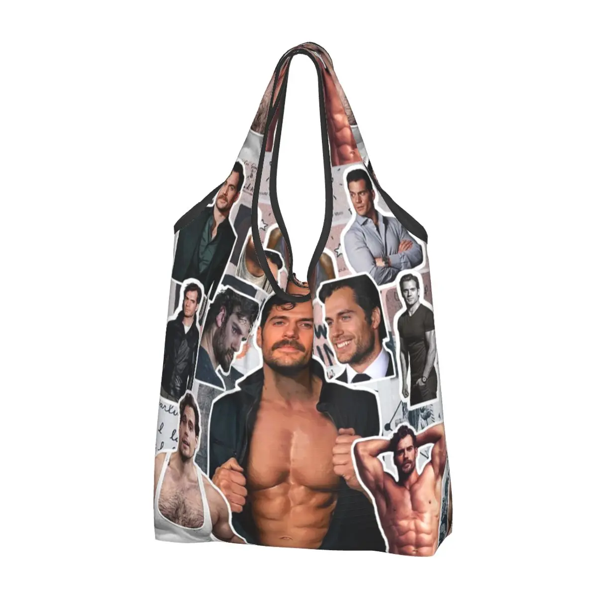 Henry Cavill Photo Collage Portable Tote Shopping Bags Foldable Shopper Bag Grocery Handbag Shoulder Bag