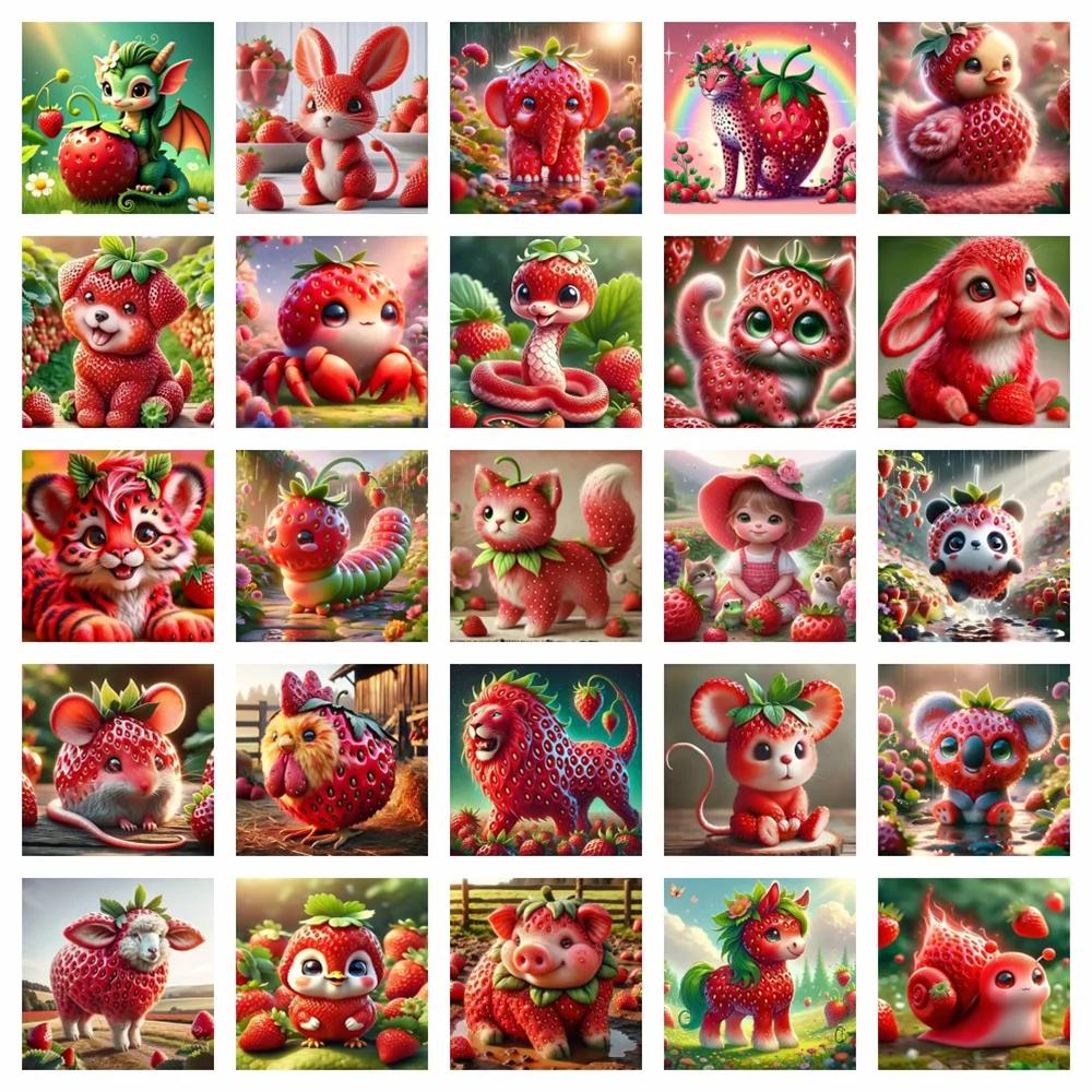AZQSD Komplette Sets Diamantmalerei Tier Erdbeere Mosaik Elefant Drache Heimdekoration Quadratische Runde Bohrer Handarbeiten DIY