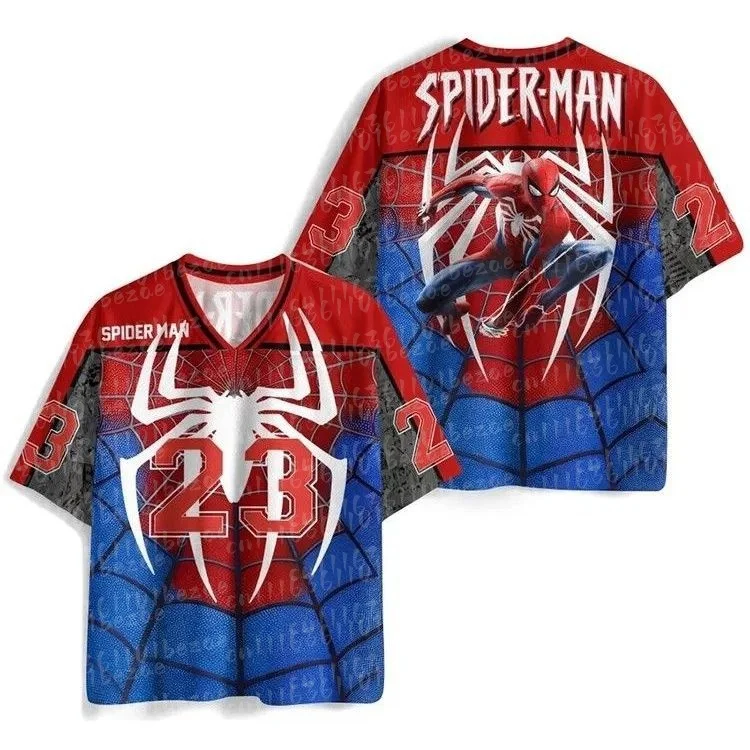 Eltern-Kind Spider Hero 3D-Druck Jersey, Rot-Blaues Kurzarm-T-Shirt mit Nummern, 100% Polyester Oberteile für Familien-Outfits – Detail 10