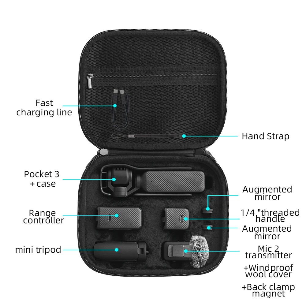 ​for DJI OSMO POCKET 3 PU Storage Case Black Shoulder Crossbody Bag All-round Set Convenient Hand Carry Box Accessories