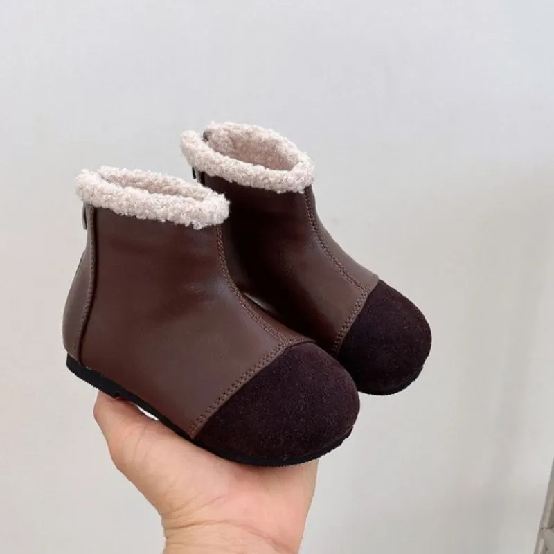 Fashion Baby Boy Girl Ankel Boot Winter Autunm Spring Child PU Leather Warm Fleece Shoes Waterproof Short Boot Baby Shoes 1-4Y