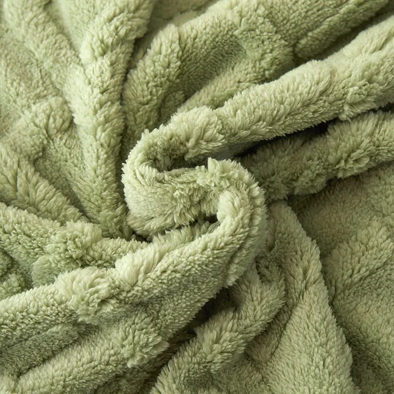 Sage Green Winters Two Sided Thickened Taffu lamb Wool Blanket monolayer Simple Warm Flannel Blanket for Sofa Blanket Bed cover