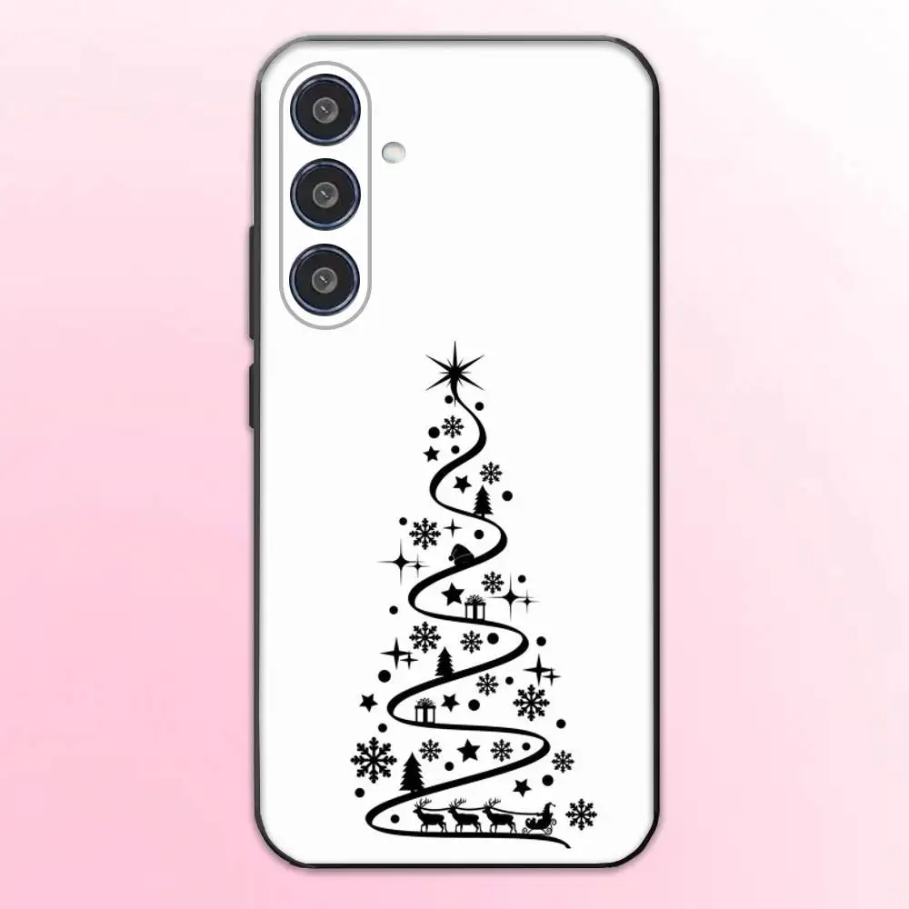 メリークリスマスツリーギフト電話ケースサムスンギャラクシーA73、A72、A71、A70、A53、A52、A51、その他ソフトブラックカバー用