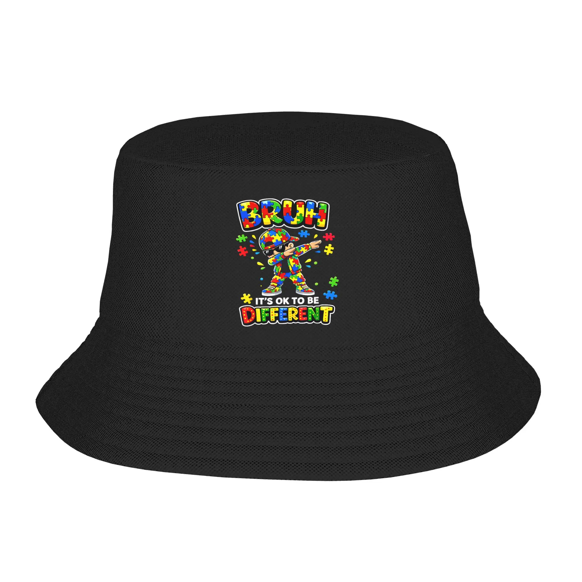 Bruh Its OK to Be Different Autism Awareness Bucket Hat Streetwear Fisherman Caps Breathable Travel Hiking Sun Hats For Men