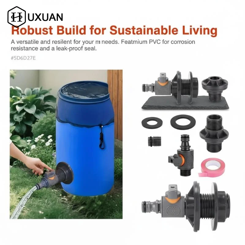 1/2 Inch PVC Spigot Rain Faucet Kit For Rain Barrels Aquariums Water Tanks Tubs Pools Garden Hose Fitting