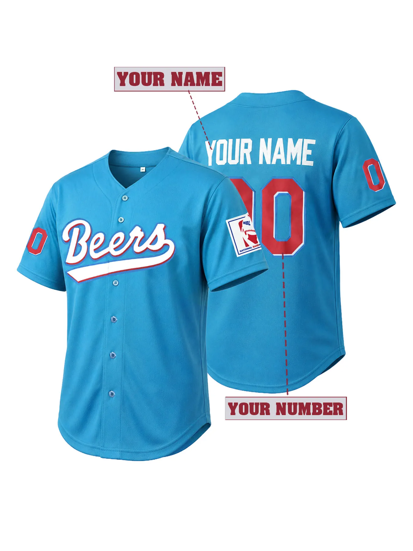 Custom Men's Beers Embroidered Baseball Jersey Personalized Name and Number V-Neck Button Down Athletic Shirt Sportswear