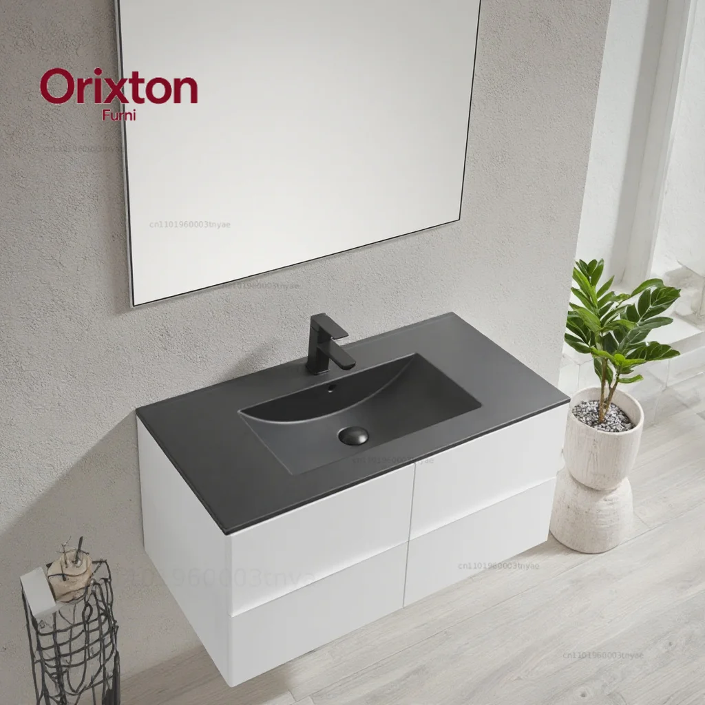 Modern Integrated Matte Black Bathroom Vanity Sink Thin Edge One Piece Ceramic Cabinet Hand Wash Basin