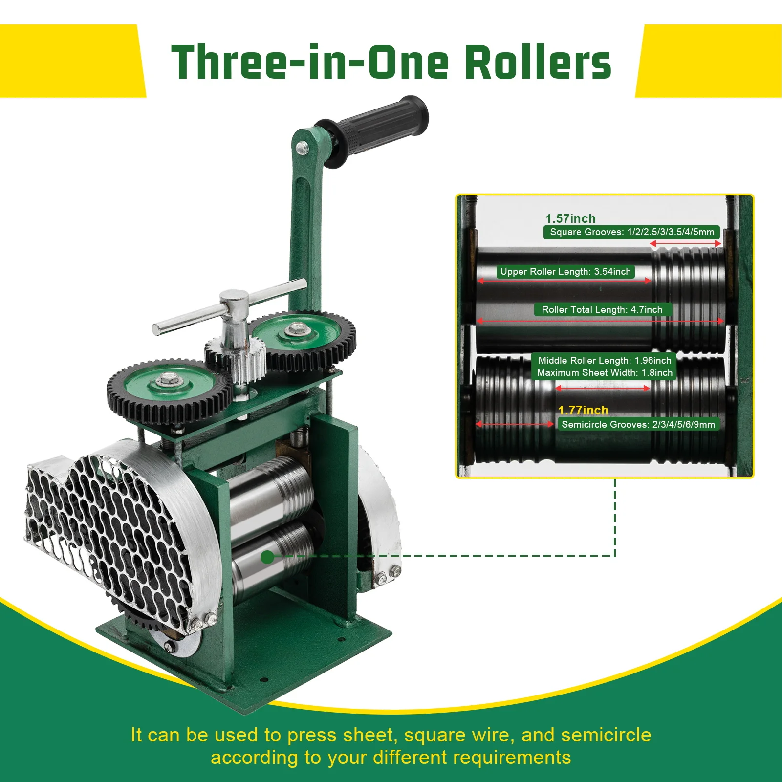 

3-in-1 Jewelry Rolling Mill Machine Adjustable Thickness Manual Combination Rolling Mill Presser for Gold/Silver/Copper/Aluminum