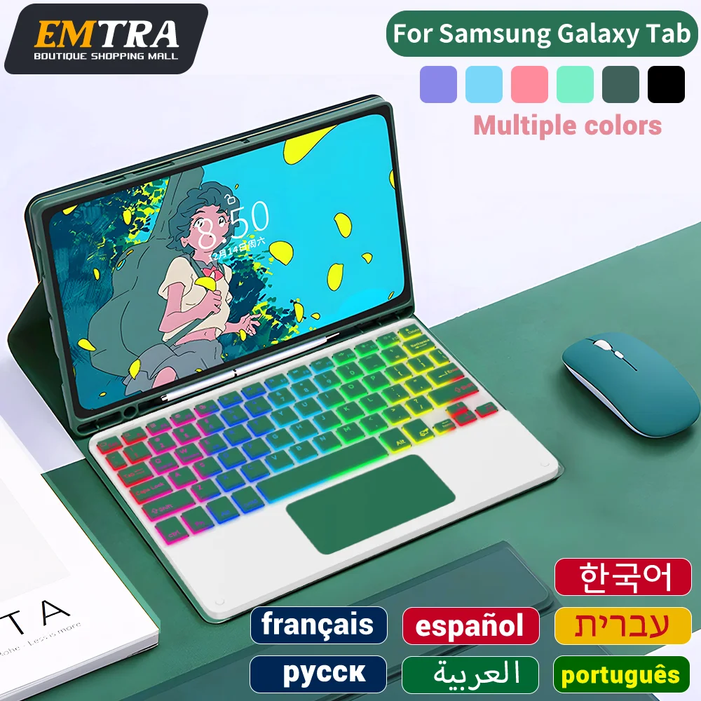 Dla Samsung Galaxy Tab etui na klawiaturę z podświetleniem dla A8 10.5 S6 Lite 10.4 11in S7 Plus S7 FE S8 Plus 12.4 cala etui na Tablet