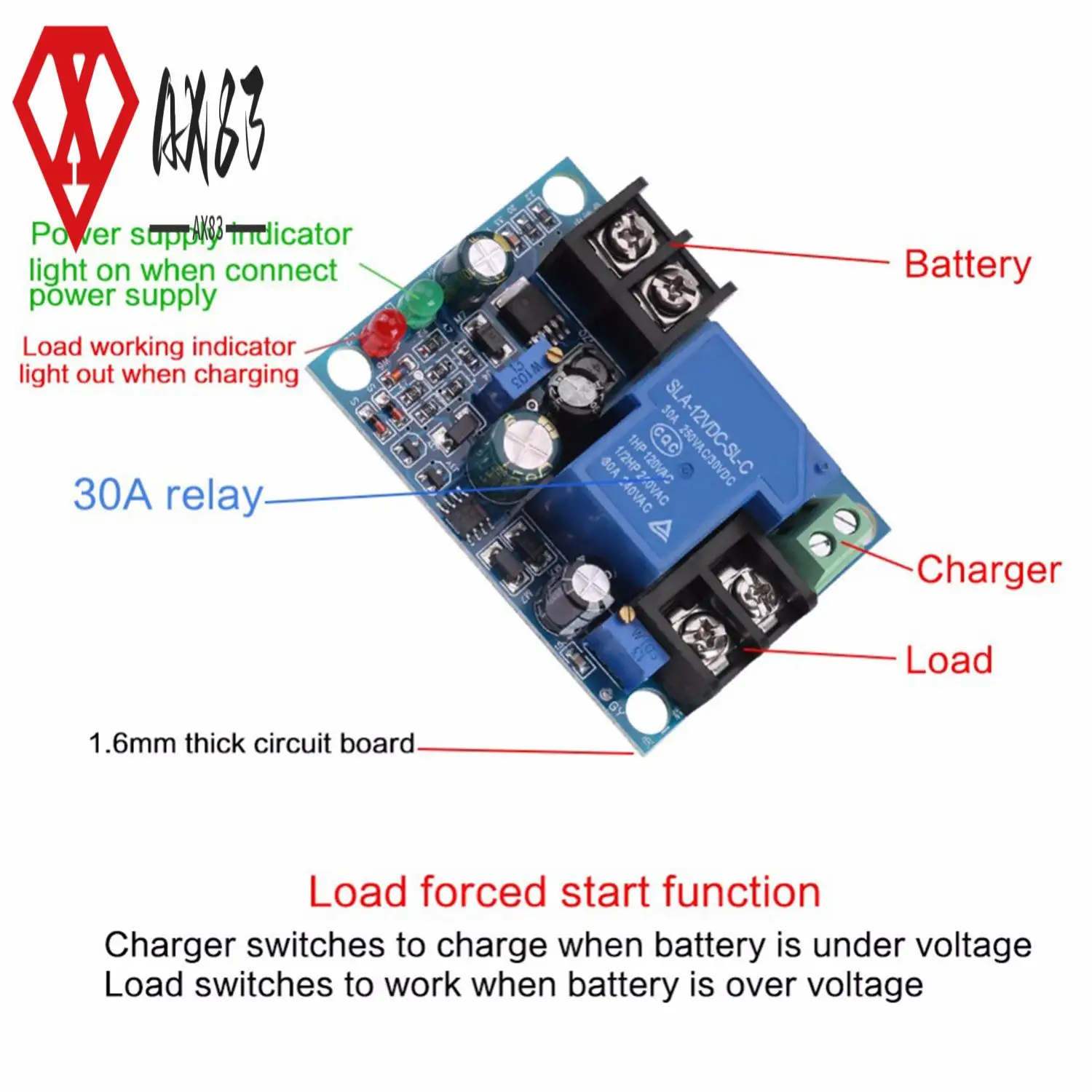 

AX83-30A Automatic Battery Charging Controller Protection Module YX1708 Battery Undervoltage Charge Control Module