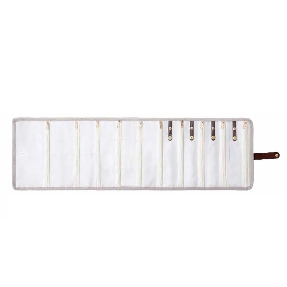 

Multi-pocket Flannel Jewelry Organizer Compact PVC Rolled Jewelry Storage Bag Solid Color Anti-splash Water