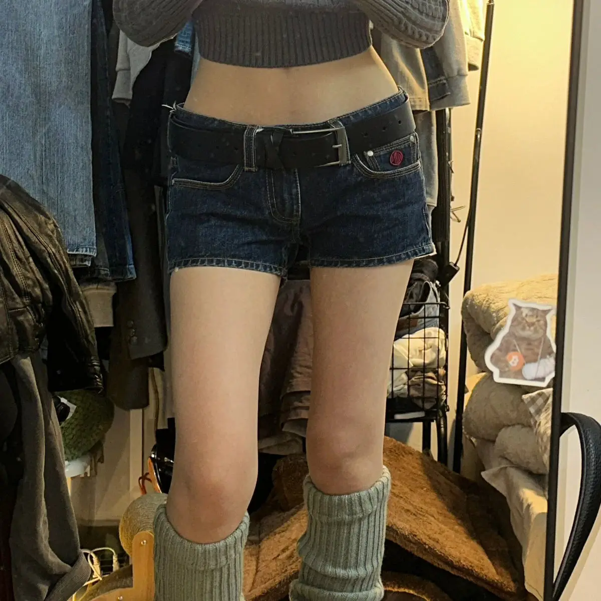 Fashion Vintage Washed Straight Denim Shorts Minority High Waist Slim And Slim 2024 Summer New Blue Jeans For Women