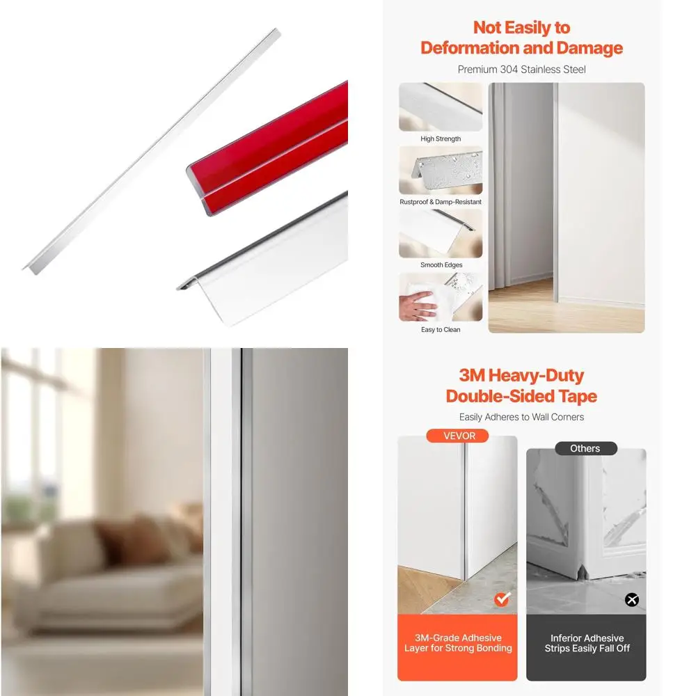 

Набор из 10 угловых защитных элементов для стен из нержавеющей стали 304 (1x1x48) с лентой 3M для дома, офиса и коммерческого использования