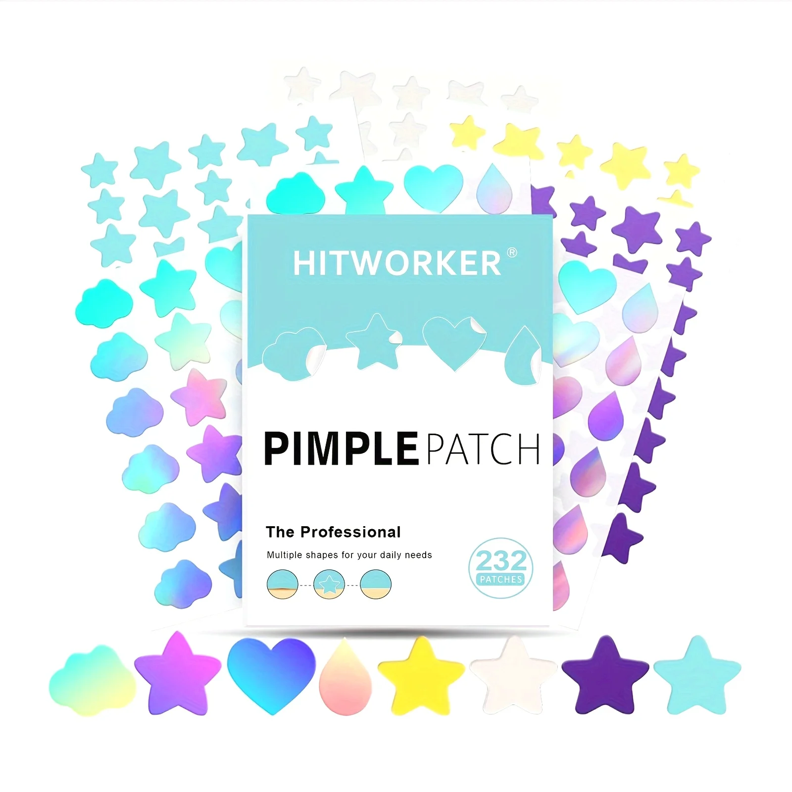 

232 шт. гидроколлоидные патчи, невидимые и водонепроницаемые, 4 размера, пастельные синие/фиолетовые/бирюзовые/розовые пятна для лица и тела