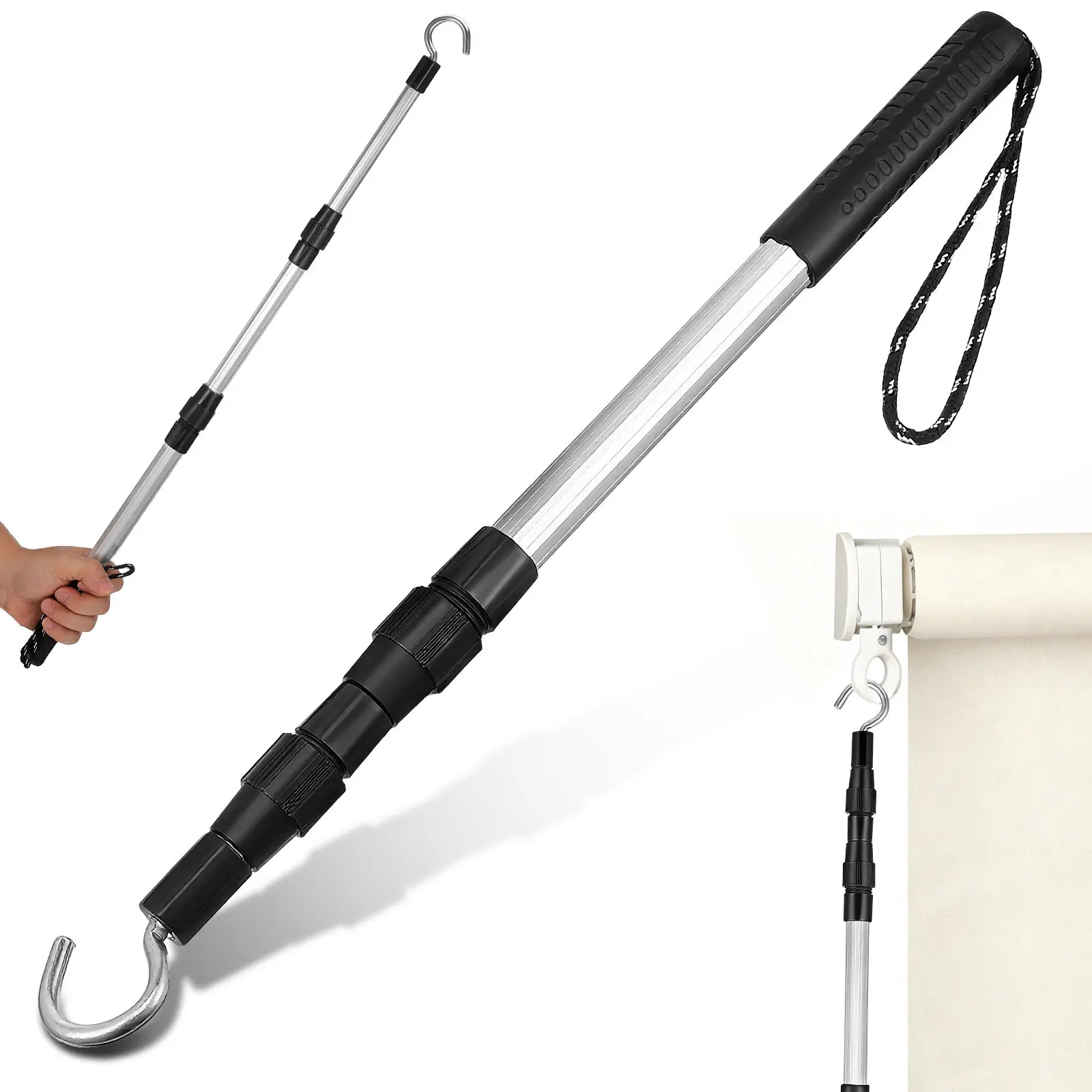 90cm Extendable Telescopic Rod Attic Pull-Down System Kit For Home Garage And RV Use, RV Awning Opener Puller Reach Rod Pole