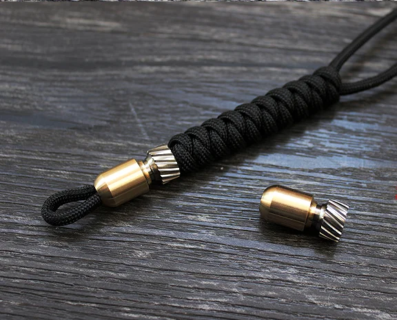 Titanium+Brass Torpedo Shape Lanyard Bead Knife Paracord Bracelet Pendants Zipper Flashlight Beads EDC Tools