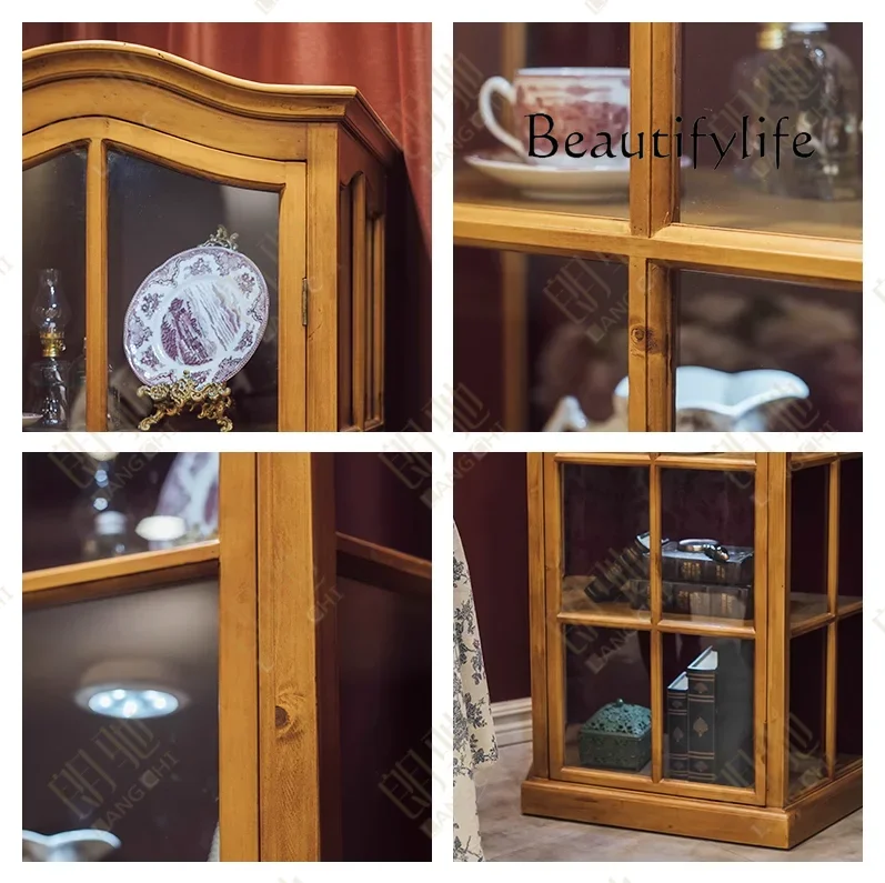 N Medieval American glass display model products blind box jewelry against the wall retro wine cabinet