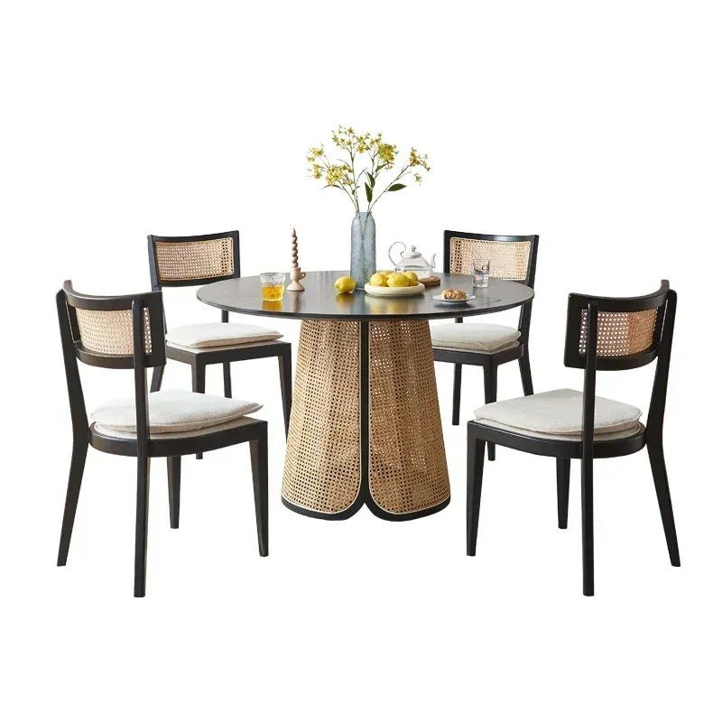 Wabi Sansan Solid Wood Round Table Nordic Household Rattan Dining Table Ash Wood Eating Table