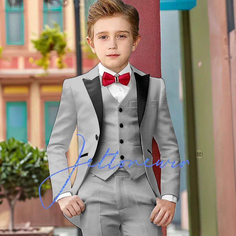 Traje de boda de esmoquin para niños, conjunto de 3 piezas, chaqueta, pantalones, chaleco personalizado, ropa Formal para niños de 2 a 16 años