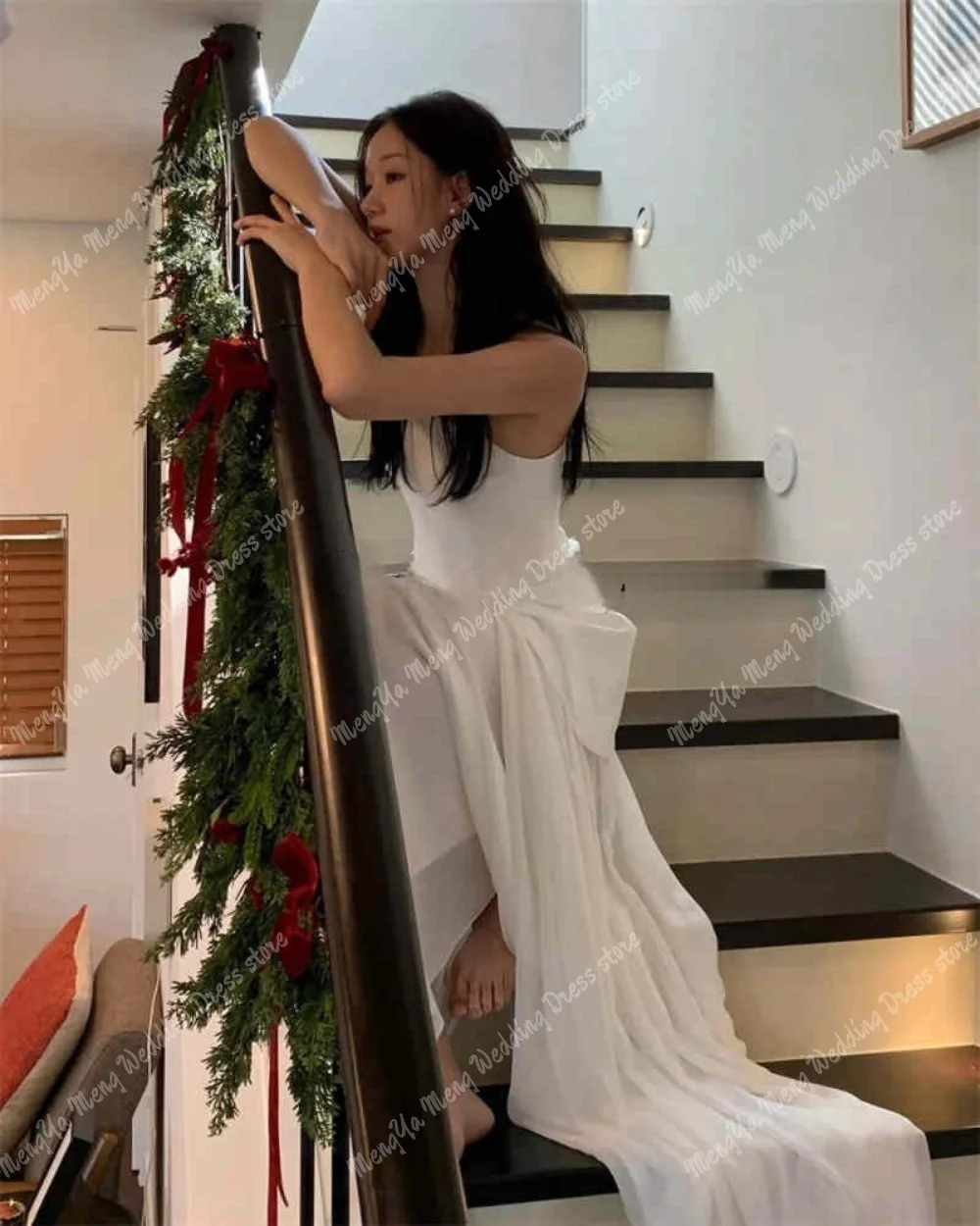 2025 Abiti da sposa eleganti a-line senza spalline in raso di chiffon da sposa Abito da festa per le donne Abiti da sera da sposa personalizzati