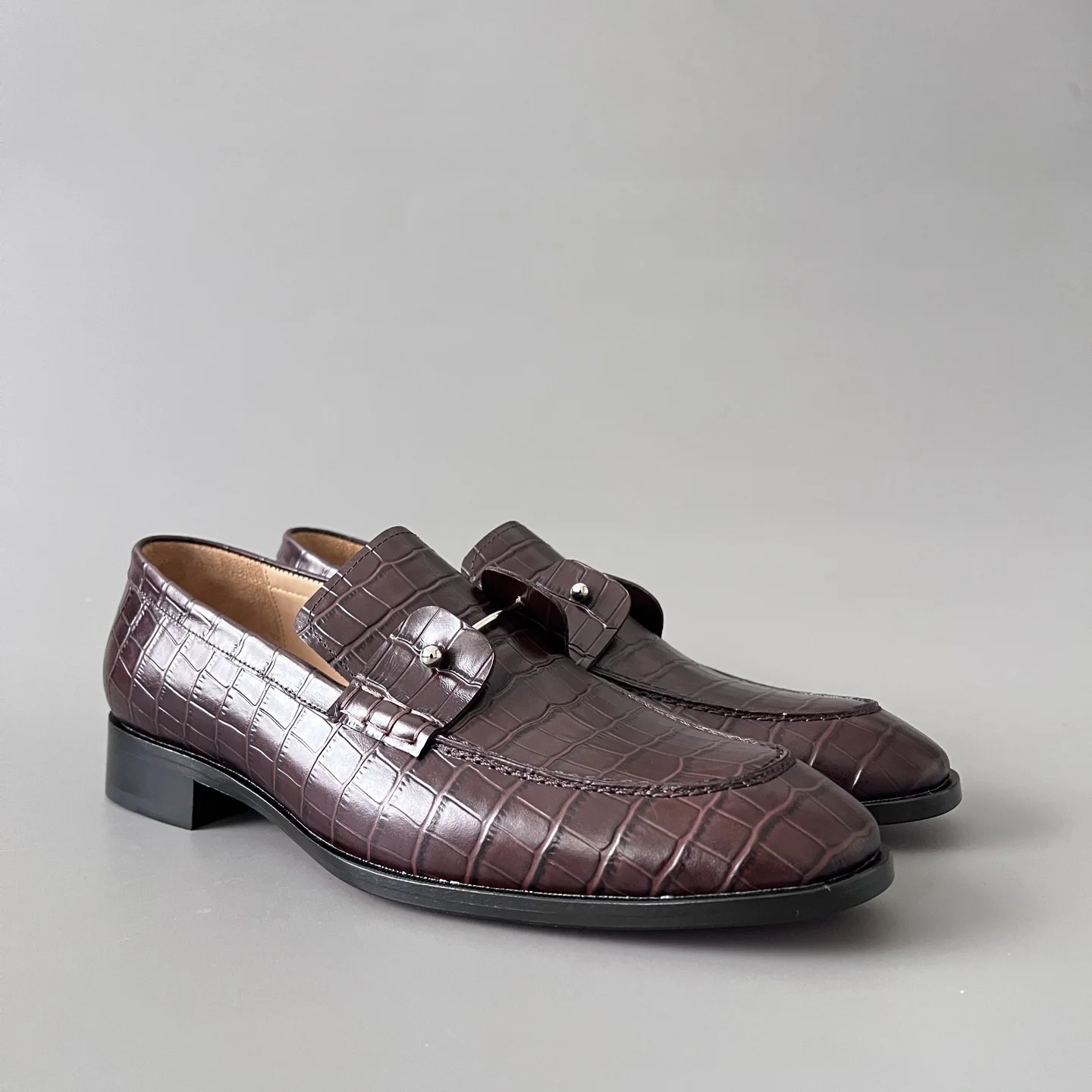Luxury Brown Snake Leather Oxford Shoes for Men Silver Rivets Formal Business Dress Shoes Red Bottom Wedding Party Footwear