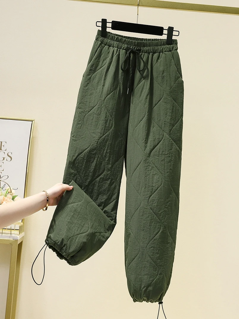 Lichtgewicht donskatoenen broek voor dames Winter Faion Dstring Harlan Warme broek met wijde pijpen Hoge taille Thiened Lantern-broek