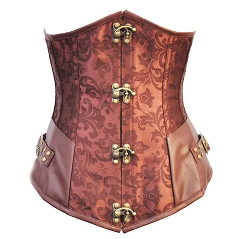 Caudatus Steampunk Underbust Corset Straps Faux Leather With Gothic Punk Bustier Top Brown Costume