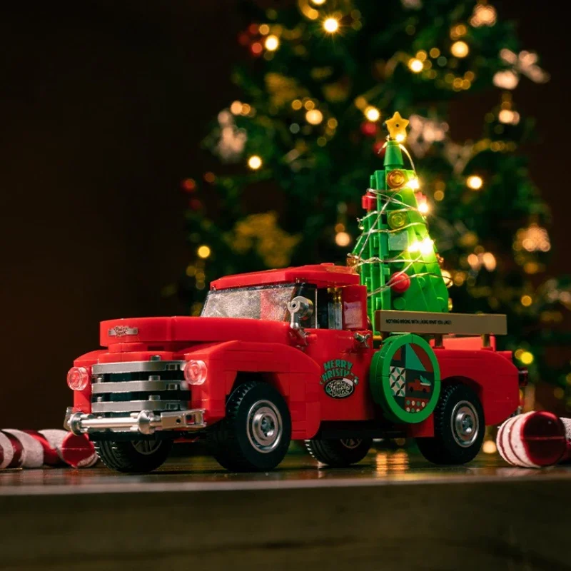 

611pcs Christmas Pickup Truck Building Blocks PB8849 Red Truck with Christmas Tree Car Bricks Toys Kids Adults Christmas Gifts