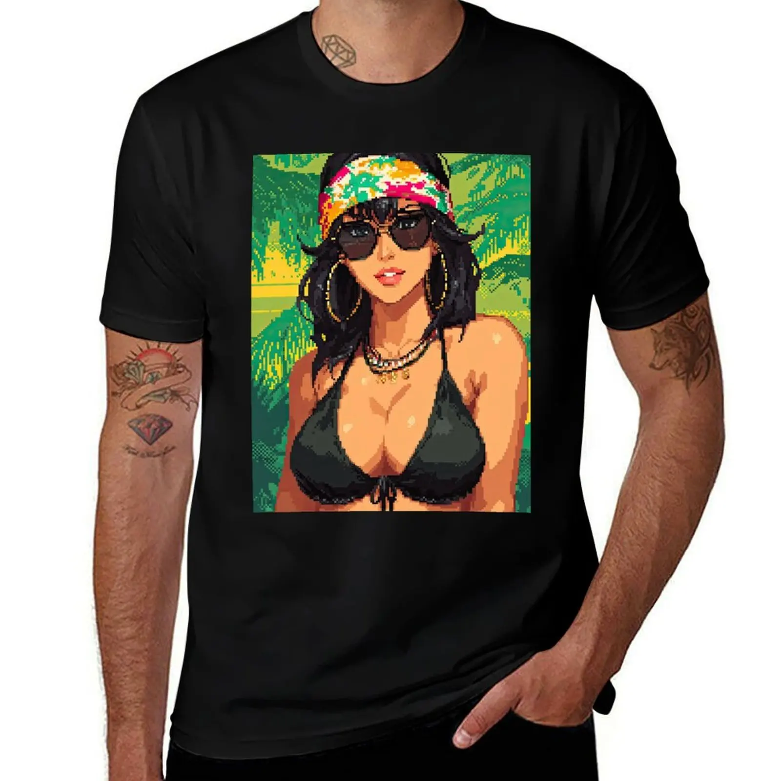 

Pixel Game Model Rocks Beach Look with Confidence T-Shirt cute clothes plain Men's cotton t-shirt