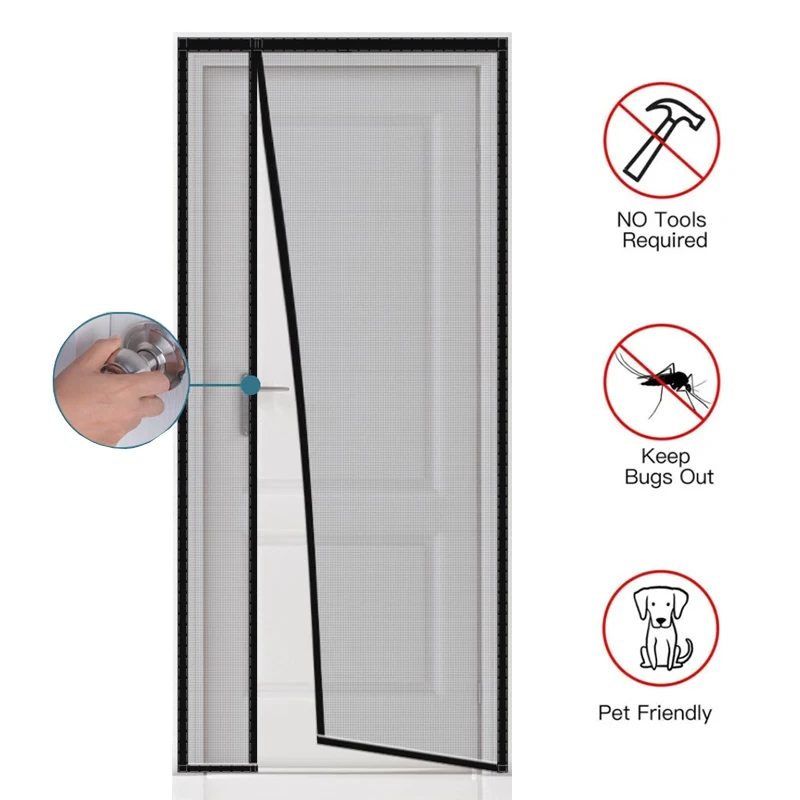 Automatically turn off screen for door curtain，Custom size，Invisible Mesh magnetic door fly screen，mosquito door net with magnet