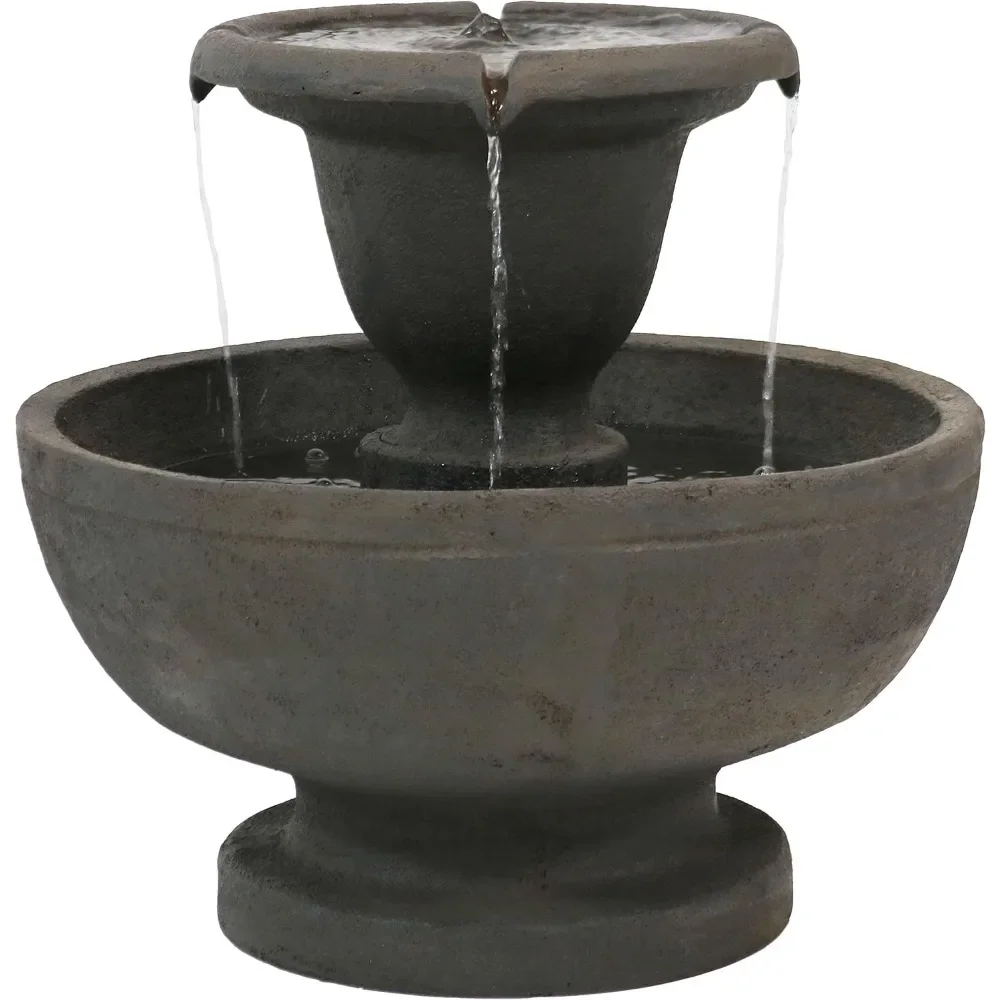 

25-Inch H Streaming Falls 2-Tier Outdoor Water Fountain, Waterfall Feature for The Yard or Patio, Brown, Waterfall Fountain