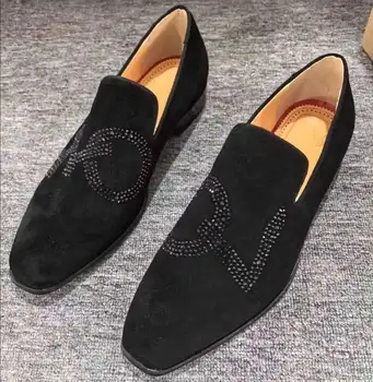男士休閒平底鞋,手工紅底套腳鞋,派對婚禮鞋,2025新款水鑽樂福鞋,奢華黑色絨面革鞋。 10 最佳銷售 樂福鞋奢華 - №9