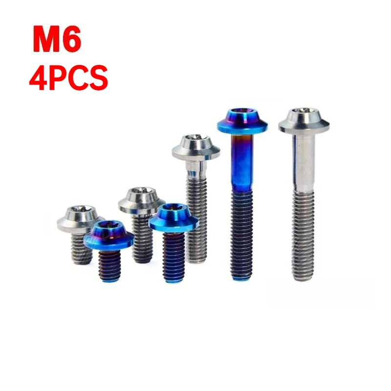 4Pcs Titanium Bolts M6x10/15/20/25/30/40/50/60/70/80/90mm Titanium Alloy Screw Flying Saucer Head Type Torx Screw