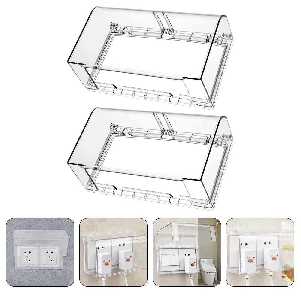 2pcs Waterproof Socket Wall Outlet Covers Self-Adhesive Plug Protectors Bathroom Electric Receptacle Covers Sturdy Plastic
