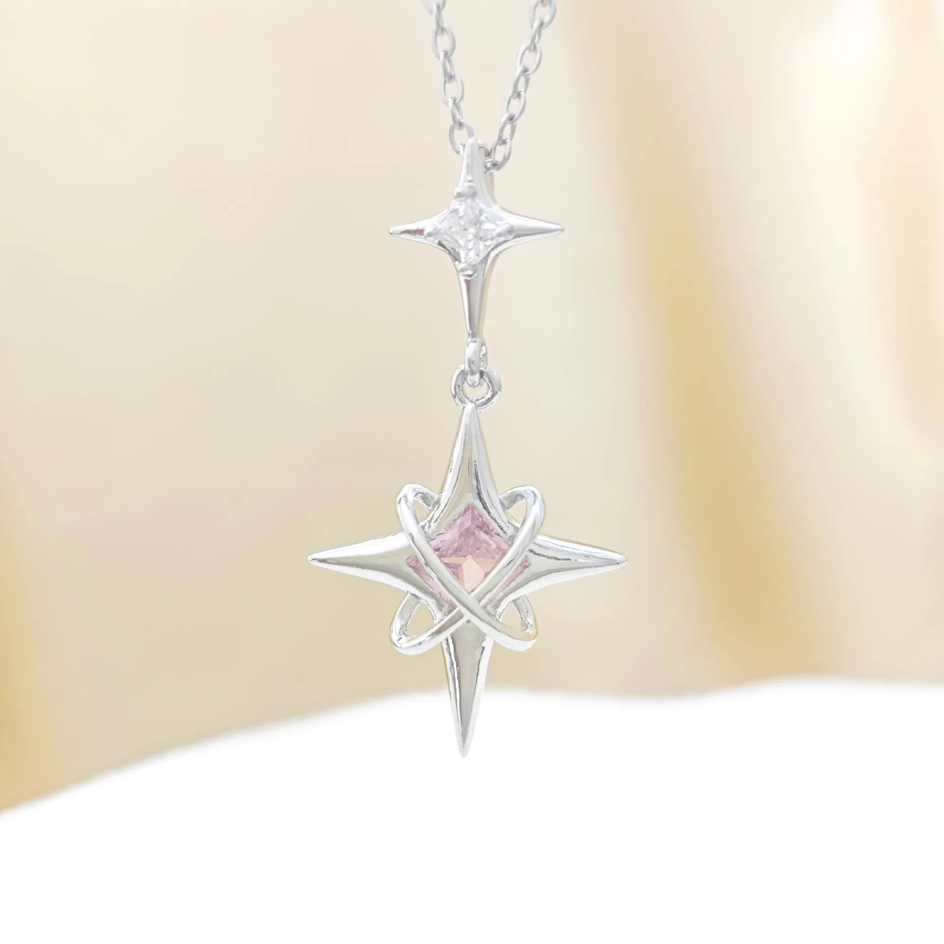 925 Sterling Silver European and American Micro-set Cross Star Necklace Women's Light Luxury High-end Eight-pointed Star Best-se