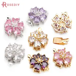 4 Sets 18K Gold Color Brass and Zircon Flower Necklaces Connect Clasps Diy Jewelry Making Supplies Accessories for Women