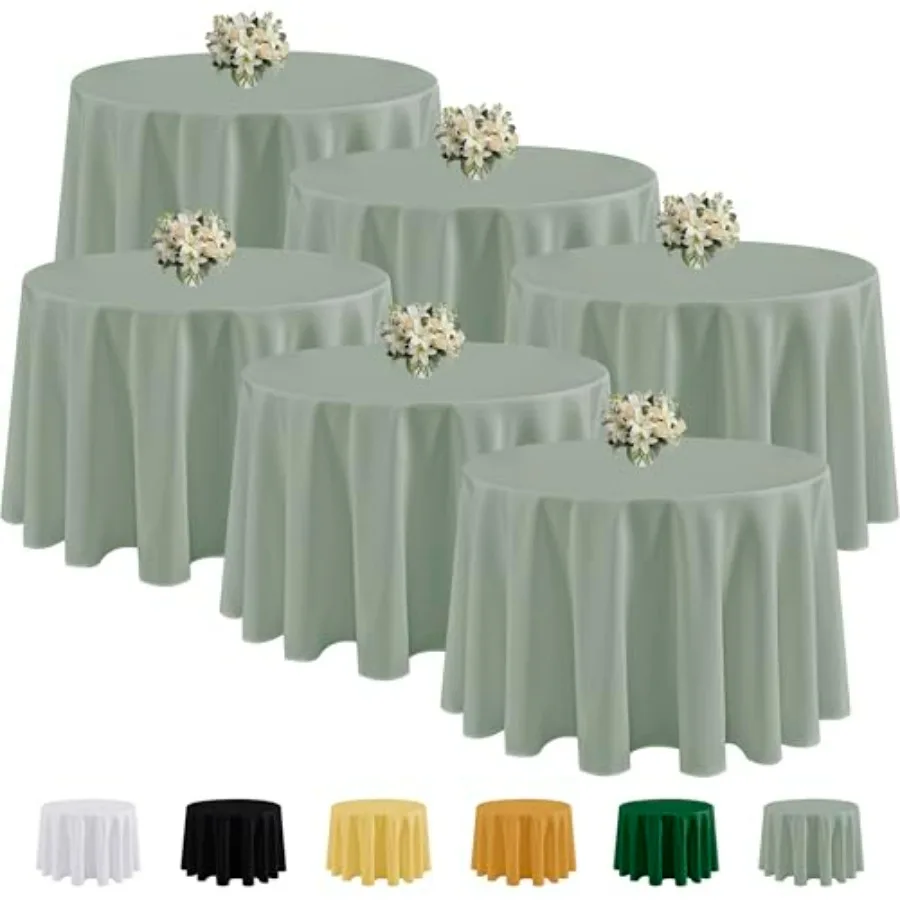 

6 Pack Sage Green Round Tablecloths 120 Inches Round Wrinkle and Stain Resistant Washable Polyester Table Covers for Wedding Pa