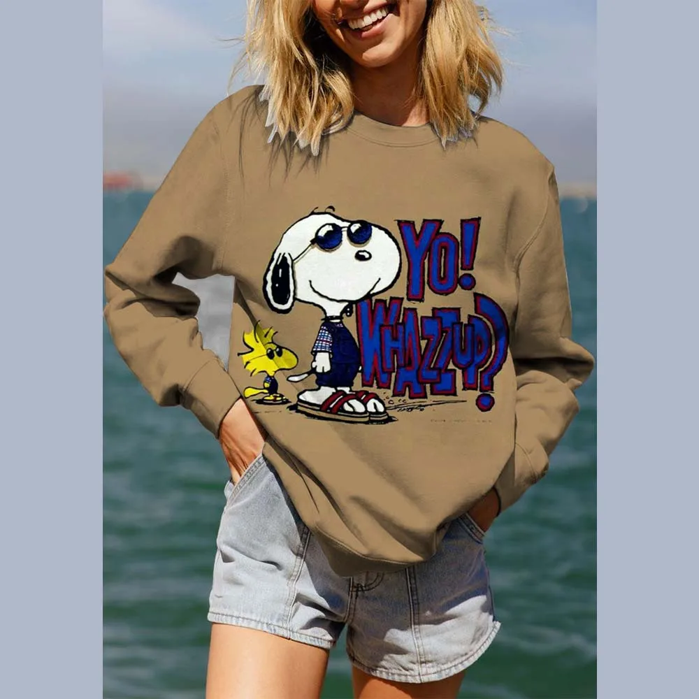 Vol Snoopy print Sweatshirt Dames Crewneck All-Match Hoodies Losse Tops Straat Comfortabele Dameskleding
