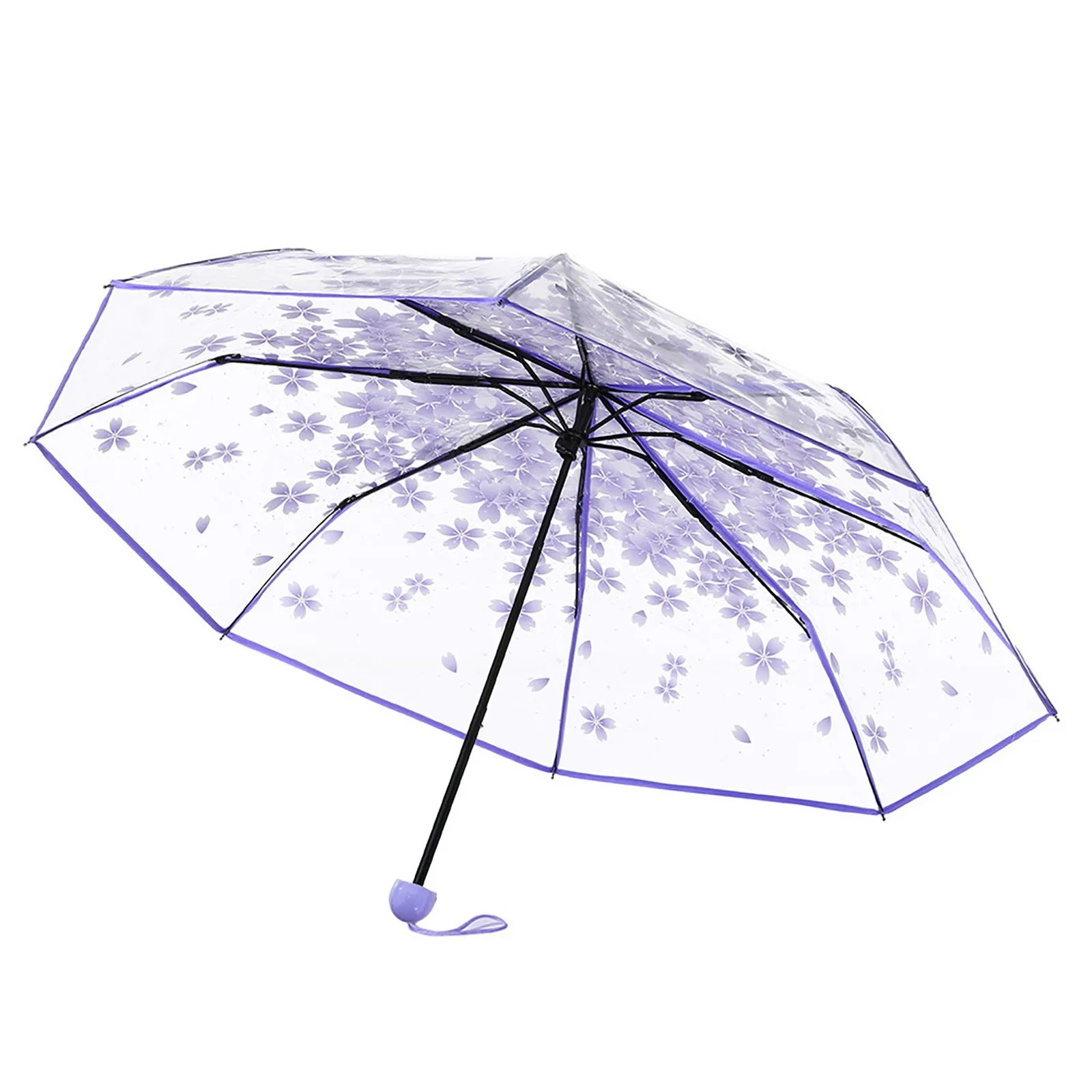 Sakura Transparent Tri-Fold Umbrella Sakura Umbrella Transparent Umbrella Pink Green Blue Purple Tri-Fold Umbrella