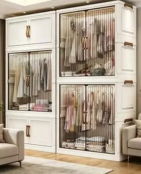Plastic door folding cabinet multi-layer baby wardrobe storage cabinet starting from one piece - view 4