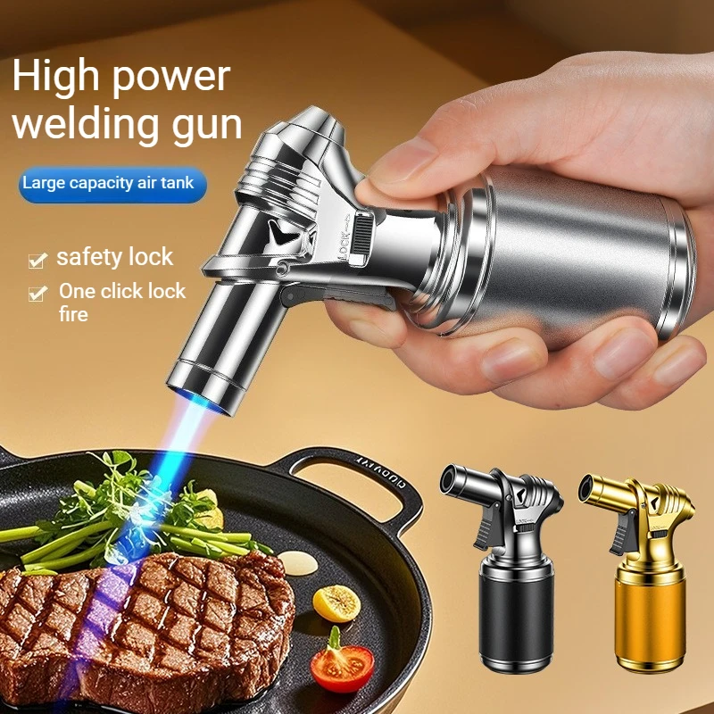 

Новая металлическая мощная надувная зажигалка с синим пламенем, ветрозащитная, высокотемпературная, долговечная, для кемпинга, барбекю и активного отдыха