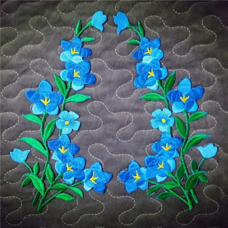 1/2pcs Nice Blue Flower Patch Embroidered Iron on Patches for Clothing Sticker Garment Appliques DIY