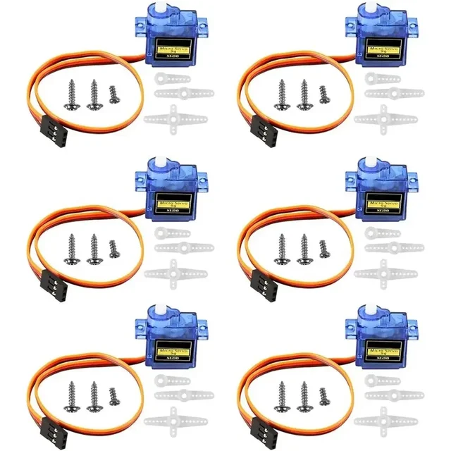 6 szt. Mikro serwo SG90 9g, zestaw mini serwomechanizmów z plastikowymi przekładniami, serwo 180 stopni do samochodów RC, samolotów, do Arduino