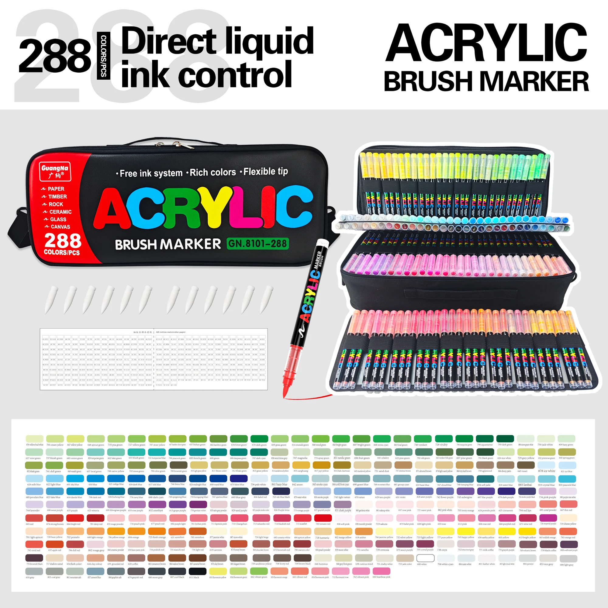 240/288 kleuren set acrylverf markers borstelpunt, professioneel voor rots, stof, festivalcadeau doe-het-zelf kunstpennen met opbergtas