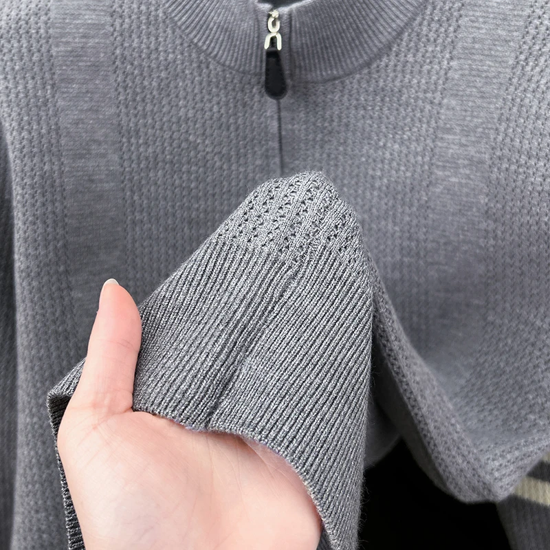Hochwertiger Herrenpullover Herbst Winter Neuer Reißverschluss Stehkragen Modemarke Klassisches Streifenmuster Koreanischer Casual Jacquard Strickpullover – Detail 24