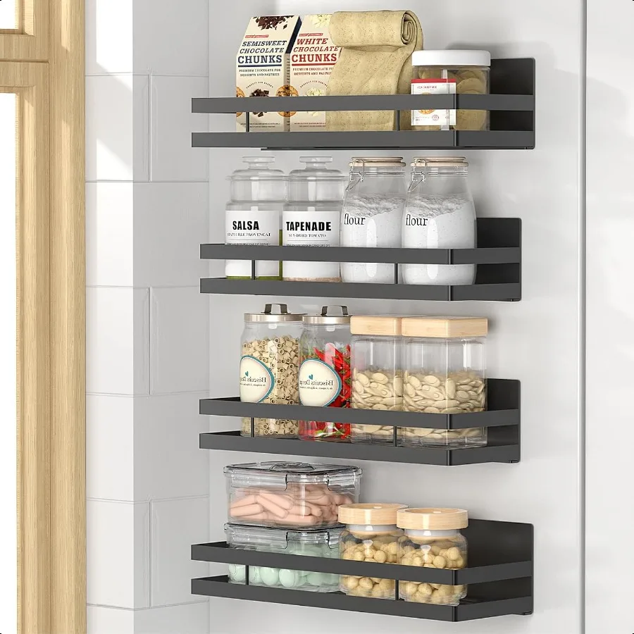 

Magnetic Spice Rack for Refrigerator 4 Pack Moveable Magnetic Shelf for Fridge and Oven Black Magnetic Spice Rack for Kitchen O