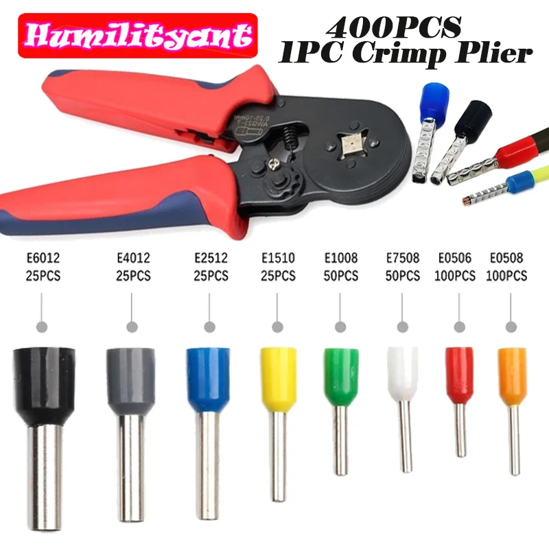 

400Pcs Wire Copper Connector Insulated Cord Pin End Crimp Terminal With 1PC Self-Adjustable Crimping Plier